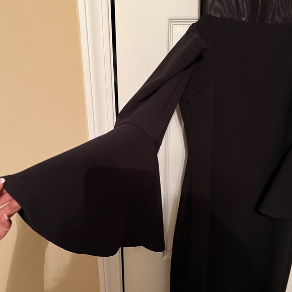 Premier Armor Black Semi-sheer top off the shoulders bell sleeve Dress Sz10 - Picture 8 of 10